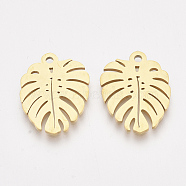201 Stainless Steel Pendants, Leaf, Golden, 17x13x1mm, Hole: 1.4mm(STAS-T045-40G)