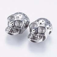 304 Stainless Steel Beads, Skull, Stainless Steel Color, 13x9x7mm, Hole: 1.5mm(STAS-F195-023P)