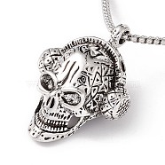 Alloy Skull with Headset Pendant Necklace with 201 Stainless Steel Box Chains, Gothic Jewelry for Men Women, Antique Silver & Stainless Steel Color, 23.62 inch(60cm)(NJEW-E016-04AS)