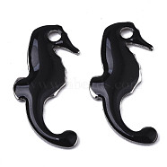 201 Stainless Steel Enamel Charms, Sea Horse, Stainless Steel Color, Black, 15x7x1mm, Hole: 1.2mm(STAS-N088-17A)