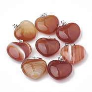 Natural Carnelian Pendants, with Platinum Tont Brass Findings, Dyed, Heart, 22~23x23x9~10mm, Hole: 2x6.5mm(G-S299-103)