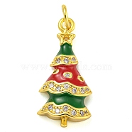 Christmas Theme, Real 18K Gold Plated Brass Enamel Pendants with Jump Rings and Cubic Zirconia, Christmas Tree, 23.5x11x4mm, Hole: 3mm(KK-D534-08G-04)