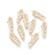 Brass Links connectors, with Cubic Zirconia, teardrop, with Flower, Clear, Real 18K Gold Plated, 28x10x5mm, Hole: 1mm(ZIRC-G151-11G)