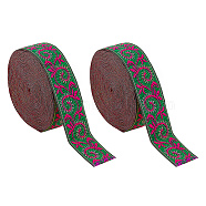 7M Flat Ethnic Style Embroidery Floral Polyester Ribbons, Jacquard Ribbon, Tyrolean Ribbon, Garment Accessories, Green, 1 inch(25mm), about 7.66 Yards(7m)/Roll(OCOR-WH0070-62A)