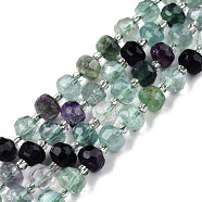Natural Fluorite Beads Strands, with Seed Beads, Faceted, Rondelle, 8x6mm, Hole: 1mm, about 20~22pcs/strand, 7.09 inch(18cm)(G-N327-08U)