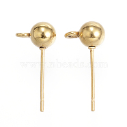 304 Stainless Steel Stud Earring Findings, with Loop, Real 24K Gold Plated, 17x8x5mm, Hole: 2mm(X-STAS-P099-04G)