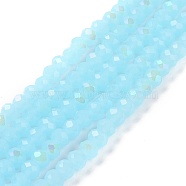 Electroplate Glass Beads Strands, Imitation Jade Beads, Half Plated, Rainbow Plated, Faceted, Rondelle, Light Sky Blue, 6x5mm, Hole: 1mm, about 85~88pcs/strand, 16.1~16.5 inch(41~42cm)(EGLA-A034-J6mm-L06)
