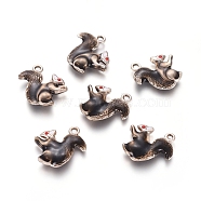 Light Gold Plated Alloy Pendants, with Enamel, Squirrel, Gray, 21x21x4.5mm, Hole: 1.8mm(ENAM-L032-H01-G-AAA)