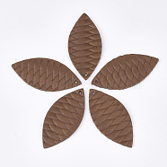 Eco-Friendly Cowhide Leather Big Pendants, Leaf, Sienna, 44x21x1mm, Hole: 1.5mm(FIND-S301-27A-02)