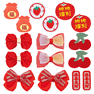 Chinese New Year Bowknot Flower Cloth Alligator Hair Clips Set, Hair Accessories for Spring Festival Children's Gift, Fruit Pattern, 38~49x19~34x11~13mm, 8pcs/set(OHAR-WH0021-31C)