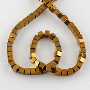 Non-magnetic Synthetic Hematite Beads Strands, Grade A, Cube, Golden Plated, 2x2x2mm, Hole: 1mm(G-Q876-2mm-3)