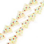 Handmade Bumpy Glass Beads Strands, Dyed & Heated, Dyed & Heated, with Enamel, Christmas Trees, Yellow, 16~16.5x14.5~15x7~7.5mm, Hole: 1.2mm, about 22pcs/strand, 13.98~14.17 inch(35.5~36cm)(LAMP-F032-08G)