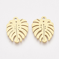201 Stainless Steel Pendants, Leaf, Golden, 17x13x1mm, Hole: 1.4mm(STAS-T045-40G)