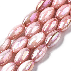 Freshwater Shell Beads Strands, AB Color Plated, Dyed, Rice, Light Coral, 7~8x4mm, Hole: 0.9mm, about 50~52pcs/strand, 14.57 inch~15.35 inch(37~39cm)(SHEL-N026-141D)