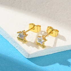 Brass Micro Pave Cubic Zirconia Stud Earrings For Women, Real 18K Gold Plated, Star, 10x6.5mm(EJEW-B111-01G-02)