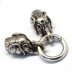 Alloy Spring Gate Rings, O Rings with Cord Ends, Elephant, Antique Silver, 6 Gauge, 76mm(PALLOY-R089-27AS)