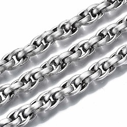 304 Stainless Steel Rope Chains, with Spool, Unwelded, Stainless Steel Color, 14x10.7x3.5mm, about 16.4 Feet(5m)/roll(CHS-S008-009P)