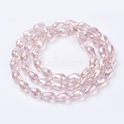 Electroplate Glass Beads Strands, AB Color Plated, Faceted Teardrop, Pink, 15x10mm, Hole: 1mm, 50pcs/strand, 27.1 inch(X-EGLA-D015-15x10mm-23)