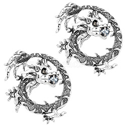ARRICRAFT 2Pcs Alloy Dragon Wrap Brooch Pin Findings, Chinese Style Badge with Holes, Antique Silver, 59x49x10mm, Hole: 7.5x6mm(JEWB-AR0001-12)