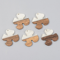 Opaque Resin & Walnut Wood Pendants, Flower,  Floral White, 38x38x3mm, Hole: 2mm(RESI-S389-052A-C04)