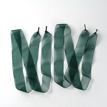 Flat Transparency Polyester Chiffon Shoelaces, Sea Green, 1200x40mm, 2pcs/pair