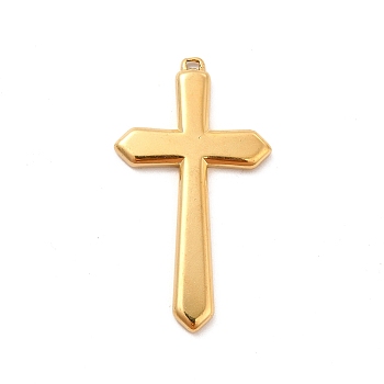 Ion Plating(IP) 304 Stainless Steel Pendants, Cross Charms, Religion, Real 18K Gold Plated, 44x24x2.5mm, Hole: 1.2mm