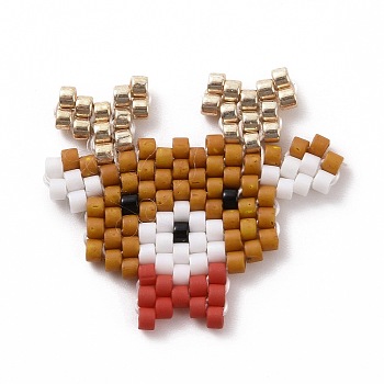 Handmade MIYUKI Japanese Seed Loom Pattern Seed Beads, Christmas Theme Pendants, Deer Pattern, 20x23x1.7mm