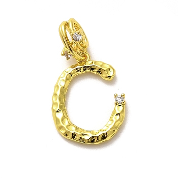 Rack Plating Brass Micro Pave Cubic Zirconia European Dangle Charms, Large Hole Letter Pendant, Real 18K Gold Plated, Long-Lasting Plated, Cadmium Free & Lead Free, Letter C, 25.5mm, Charm: 18.5x14x2mm, Hole: 4x2.5mm
