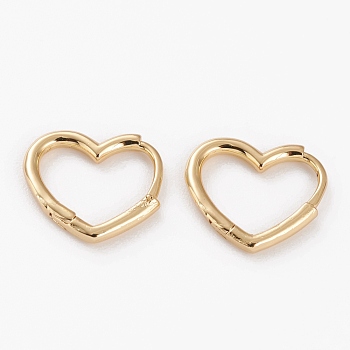Brass Huggie Hoop Earrings, Long-Lasting Plated, Heart, Golden, 14x15x1.5mm, Pin: 1mm