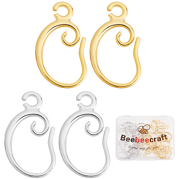 20 Pairs 2 Colors Brass Earring Hooks, with Horizontal Loop, Long-Lasting Plated, Platinum & Golden, 15x10x2mm, Hole: 1mm, 18 Gauge, Pin: 1mm, 10 Pairs/color