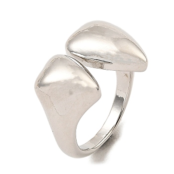 Double Heart Rack Plating Brass Open Cuff Rings, Cadmium Free & Lead Free, Platinum, US Size 5 1/4(15.9mm)
