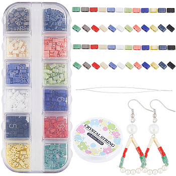 DIY Tile Bracelet Making Kit, Including 2-Hole Glass Seed Rectangle Beads, Beading Needles, Elastic Thread, Mixed Color, 601Pcs/set
