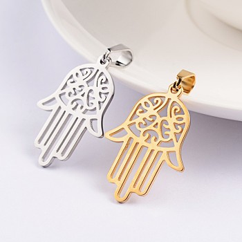 Hamsa Hand/Hand of Fatima/Hand of Miriam 304 Stainless Steel Pendants, Mixed Color, 30.5x21.5x1mm, Hole: 4x6mm