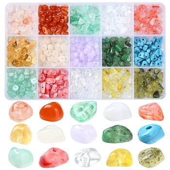 450Pcs 15 Styles Acrylic Beads, Imitation Gemstone, Chips, Mixed Color, 4~13x4~7x4~6mm, Hole: 1.2~1.5mm, 30pcs/style