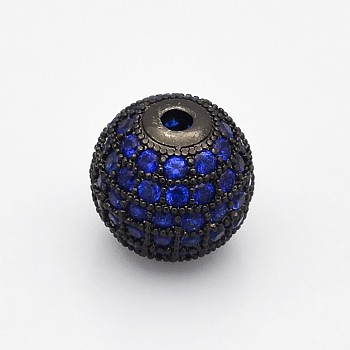 CZ Brass Micro Pave Grade AAA Blue Color Cubic Zirconia Round Beads, Cadmium Free & Nickel Free & Lead Free, Gunmetal, 12mm, Hole: 2mm