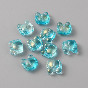 Normal Glass Beads, Small Crab, Cyan, 12.5x13.5x7mm, Hole: 1.2mm