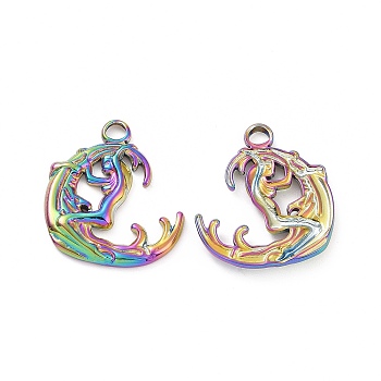 Ion Plating(IP) 304 Stainless Steel Pendant, Moon with Human Charm, Rainbow Color, 22x19x2mm, Hole: 3mm