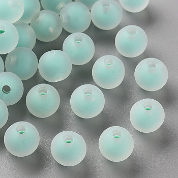 Transparent Acrylic Beads, Frosted, Bead in Bead, Round, Aquamarine, 9.5x9mm, Hole: 2mm, about 960pcs/500g