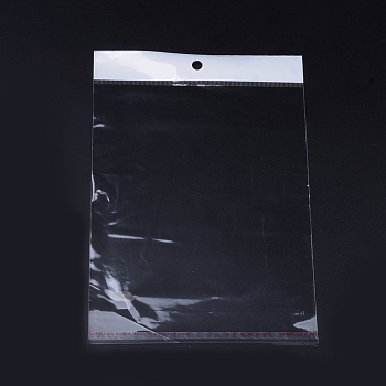 Pearl Film Cellophane Bags, OPP Material, Self-Adhesive Sealing, with Hang Hole, Rectangle, Clear, 24x15cm, Unilateral Thickness: 0.023mm, Inner Measure: 18x15cm, Dop: 15x2.5cm