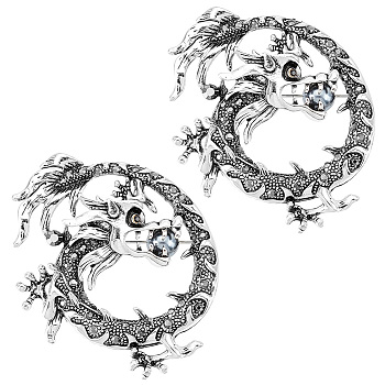 ARRICRAFT 2Pcs Alloy Dragon Wrap Brooch Pin Findings, Chinese Style Badge with Holes, Antique Silver, 59x49x10mm, Hole: 7.5x6mm