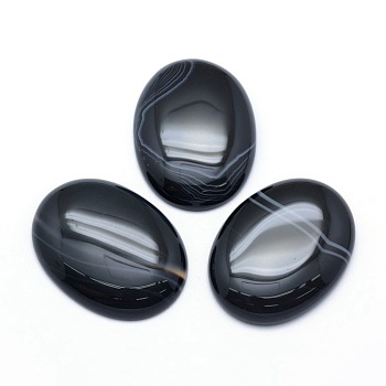Natural Banded Agate Cabochons, Oval, 40x30x7.5~8mm