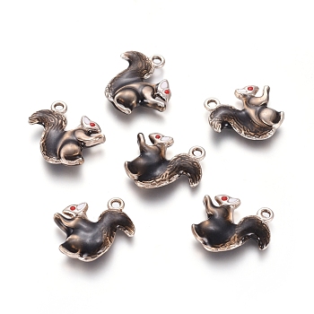 Light Gold Plated Alloy Pendants, with Enamel, Squirrel, Gray, 21x21x4.5mm, Hole: 1.8mm