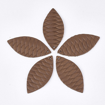 Eco-Friendly Cowhide Leather Big Pendants, Leaf, Sienna, 44x21x1mm, Hole: 1.5mm
