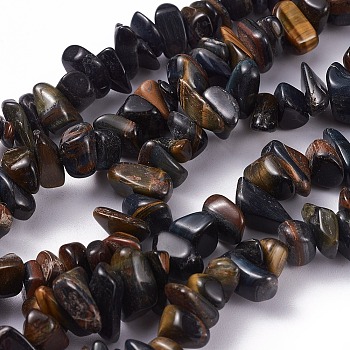 Natural Blue Tiger Eye Beads Strands, Chip, 6~15x4~9mm, Hole: 0.6mm, 36.2 inch(92cm)