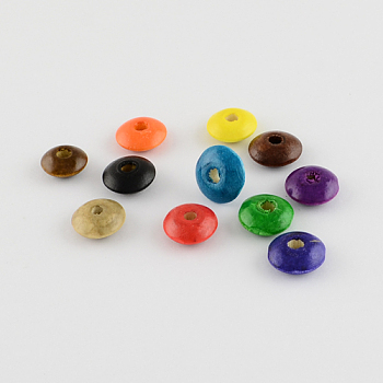 Natural Wood Beads, Dyed, Lead Free, Rondelle, Mixed Color, 13~14x5~6mm, Hole: 3~3.5mm, about 3000pcs/1000g