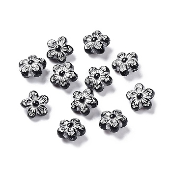 Opaque Acrylic Beads, Metal Enlaced, Flower, Black, 10x10.5x5.5mm, Hole: 1.6mm, about 3110pcs/500g