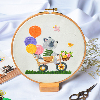 DIY Display Decoration Embroidery Kit, Including Embroidery Needles & Thread, Cotton Fabric, Raccoon Pattern, 154x145mm