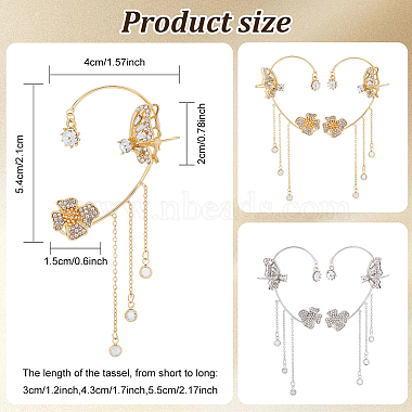 4Pcs 4 Style Butterfly & Flower Crystal Rhinestone Climber Wrap Around Earrings(EJEW-AN0001-01)-2