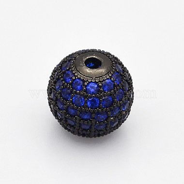 12mm Blue Round Brass+Cubic Zirconia Beads