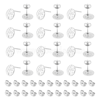 Stainless Steel Color Flat Round 201 Stainless Steel Stud Earring Findings